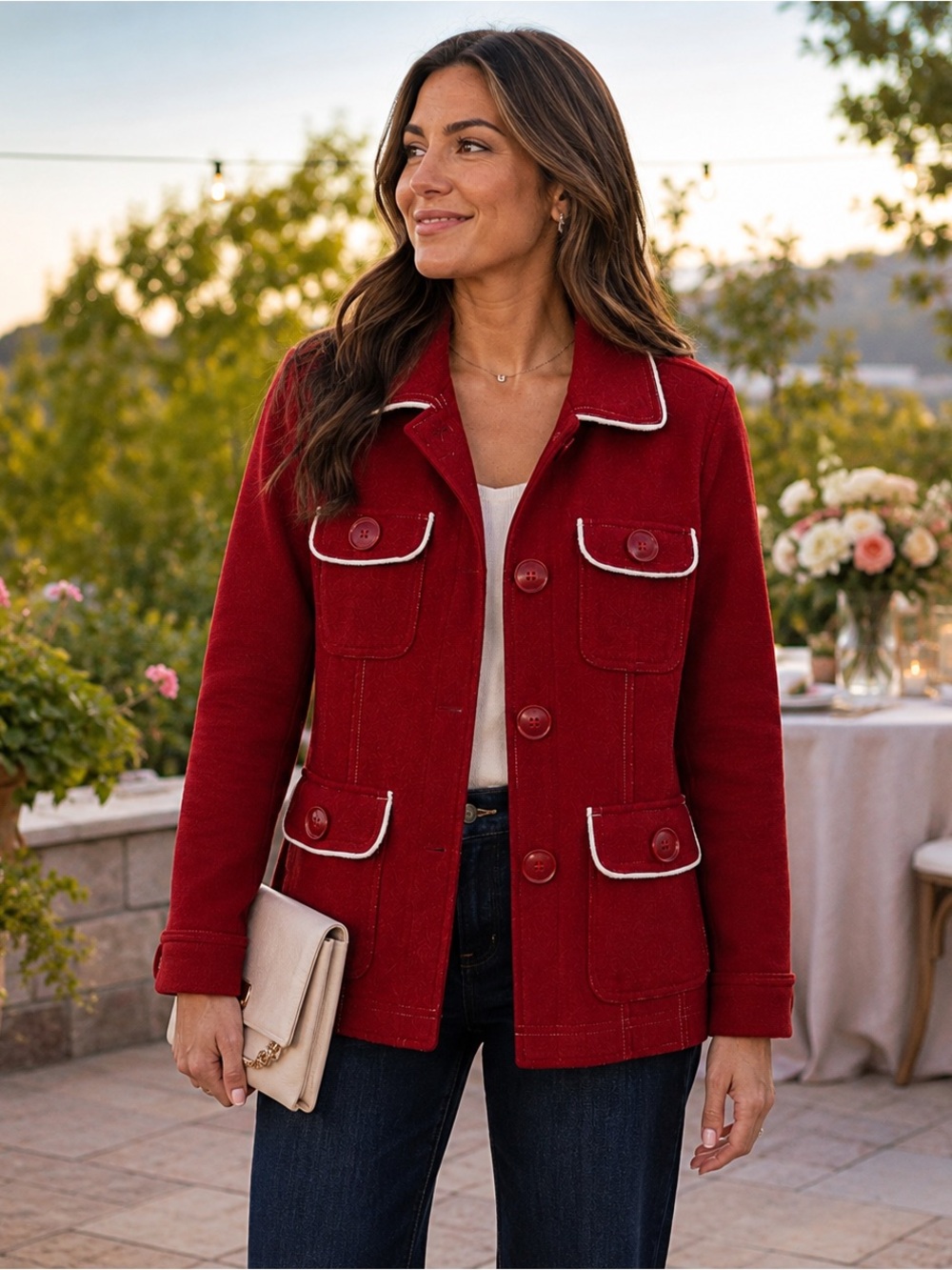 Tulle Red Pea Coat  Wool Blend  Women’s XL